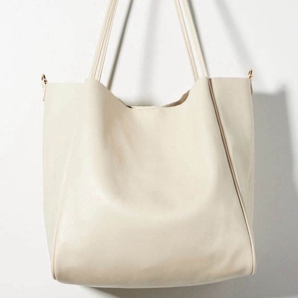 Anthropologie The Hollace Tote Ivory Vegan Leather Tote with inner removable bag - Picture 2 of 12